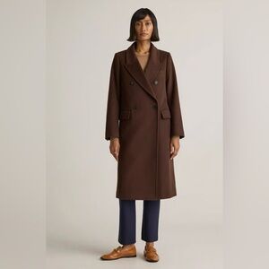 Quince Italian Wool Double-Breasted Coat Chocolate Brown NWOT